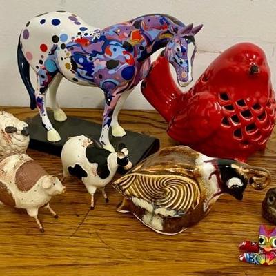 Painted Ponies No. 1707 Mosiac Appaloosa, L Pacheco Carved Bird, Pottery Birds, Resin Animals, And More