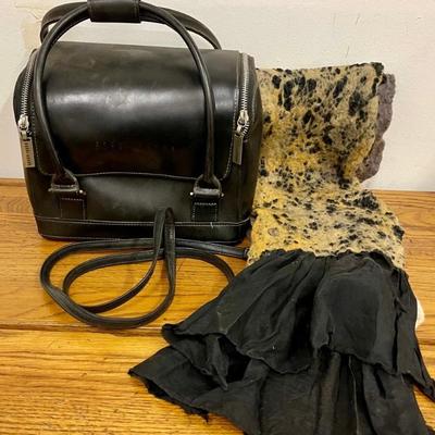 Vintage Bobby Brown Black Leather Bag And Gina Pannorfi Hand Made Scarf