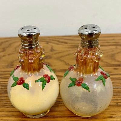 Hand Blown Flower Applique Salt And Pepper Shakers