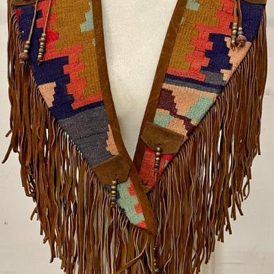 S. Hyde For Signature Rugs Dallas Texas Leather Fringe Vest With Woven Wool Collar