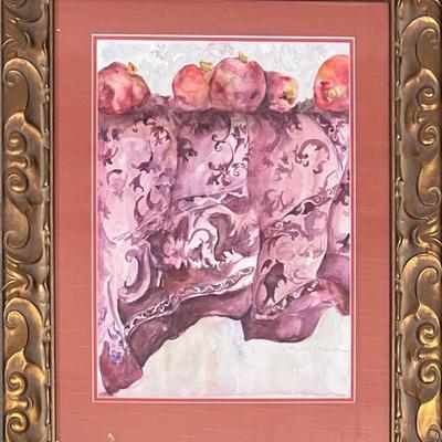 Original Harleen Alexander Still Life Watercolor In Custom Frame