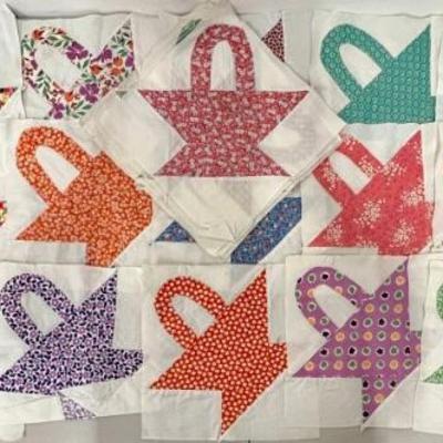 (27) Vintage 11" X 11" Hand Made Basket Quilt Squares