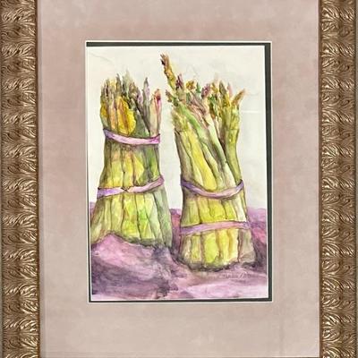Original Harleen Alexander Signed 2003 Sill Life Asparagus Watercolor In Frame