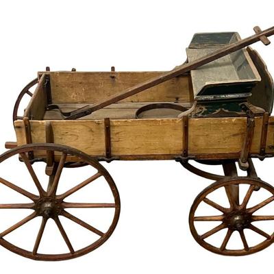 Antique Hand Made 42" Buckboard Wood And Metal Wagon
