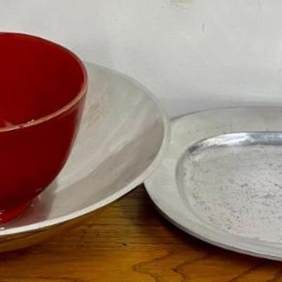 Veitri Made In Italy Red Serving Bowl, Pewter Serving Tray, Large Nambe 15" Serving Bowl No. 548