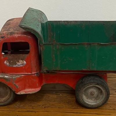 1950's Tonka Red And Green Metal Toy Dump Truck