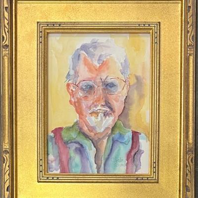 Original Harleen Alexander Watercolor Portrait In Custom Gold Tone Frame