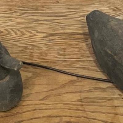 Pair Of Antique Hand Carved Wooden Duck Decoys Mounted On Wire Base
