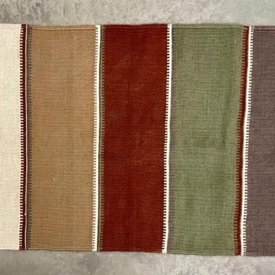 100 Percent Wool Striped Rug With Fringe