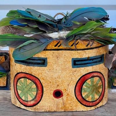 Antique Gregory Lomayesva Signed 1997 Hopi Hand Made Katsina Head Wall Hanging
