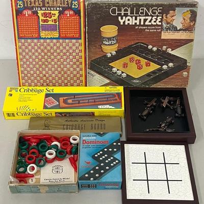 Board Games - Yahtzee, Cribbage, Dominos, Metal Tic Tac Toe, And More