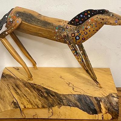 Bob Coonts Hand Carved And Painted Horse Sculpture With Base
