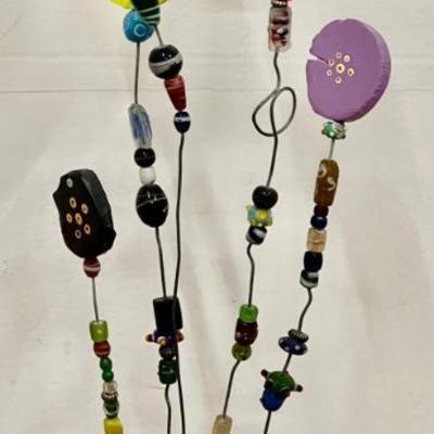 2005 Signed Wood And Art Glass Bead Abstract Art (as Is)