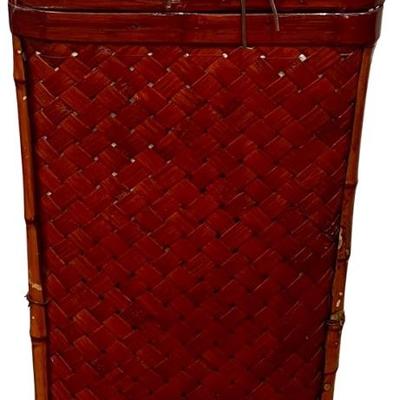 Vintage Woven Bamboo Hamper With Material Liner (as Is)