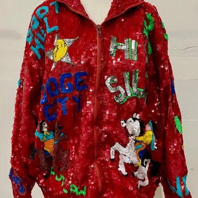 Modi Vintage 100 Percent Pure Silk With Rayon Lining And Solid Sequin Western Theme Jacket Ladies Size 10 