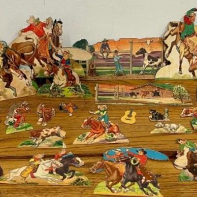 Large Collection Of Vintage Cowboy Doll Cut Outs