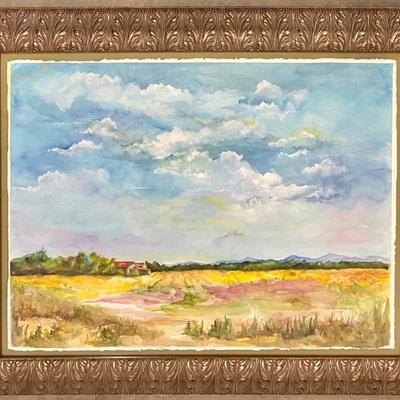 Original Harleen Alexander 2003 Watercolor Landscape On Paper In Custom Frame