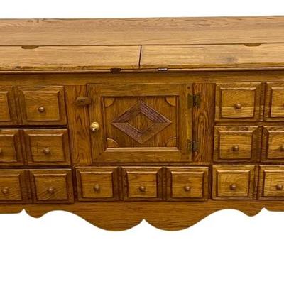 Vintage Lexington American Country West Solid Oak Dresser With Felt Lined Lift Top