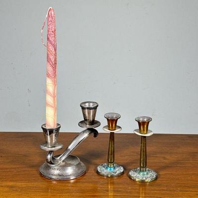 (3pc) Sterling & Other Candlesticks | Including a weighted sterling silver double candlestick holder and a pair of Israeli...