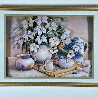 Tricia Hardwick | Three dimensional poster collage, still life with flowers, signed in the print lower right. - h. 14 x w. 21 in