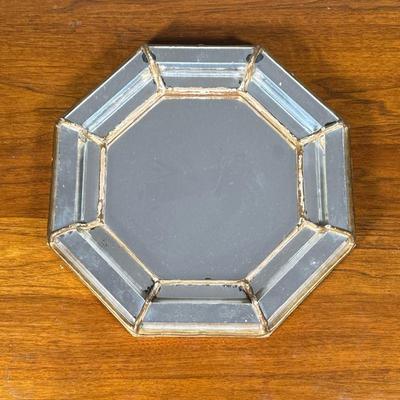 Octagonal Wall Mirror | In a gilt and mirrored frame. - dia. 12 in