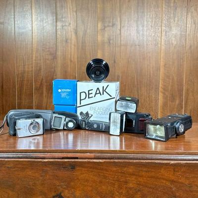 Group Camera Accessories | Photography accessories including flash mounts, light meter, etc, plus a Canon Power Shot SD 500 (untested)