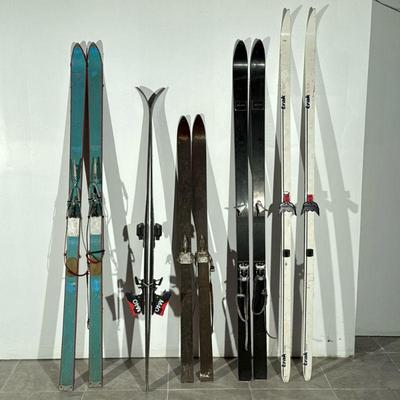 (10pc) VINTAGE SKIS | Five pairs of skis. - l. 81 in (longest)