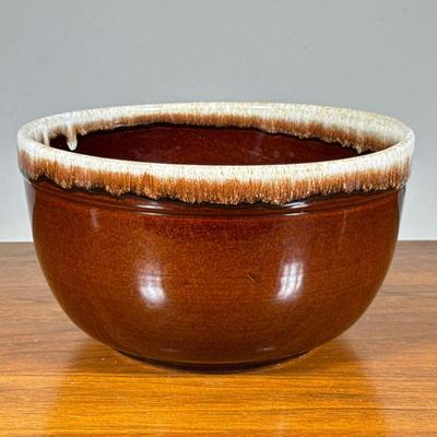 Pfaltzgraf USA BOWL | Glazed brown pottery mixing bowl with a cream rim, marked on the bottom. - h. 5.5 x dia. 9.75 in

