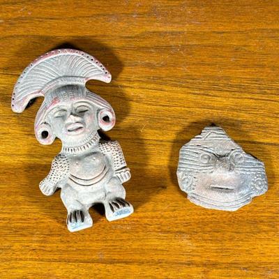 (2pc) Pottery Figures | Including a pottery figure and a sculpted pottery fragment. - h. 6 x w. 3.5 in (figure)

