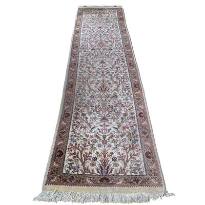 Tabriz Runner | With overall pattern of trees and animals on a beige ground. - w. 35.5 x l. 155 in