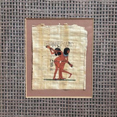 Egyptian Papyrus Painting | Showing figures engaged in dance. Papyrus 5.75 x 4.75 in. - h. 13 x w. 12 in (frame)

