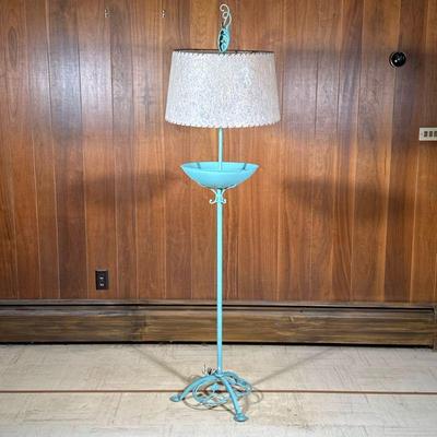 Blue Iron Lamp | Blue cast iron bird bath form floor lamp. - h. 69 x dia. 19.5 in (with shade)

