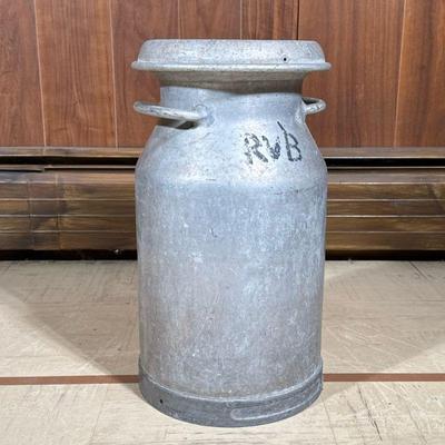 Vintage Milk Jar | Metal milk canister inscribed "RVB". - h. 19.25 x w. 10.5 in

