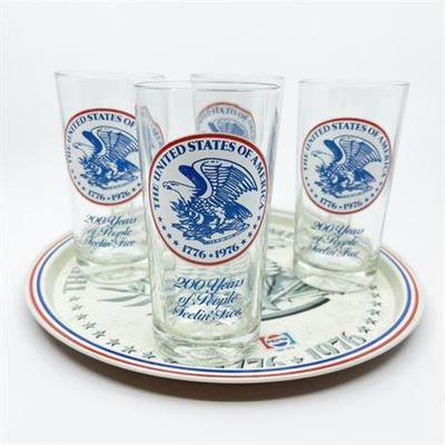 Pepsi Bicentennial 1776-1976 Tray and Glassware NIB