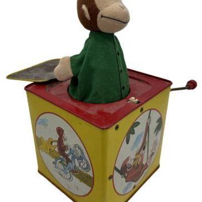Lot 010   
Vintage Curious George Metal Tin Litho Jack-In-The-Box