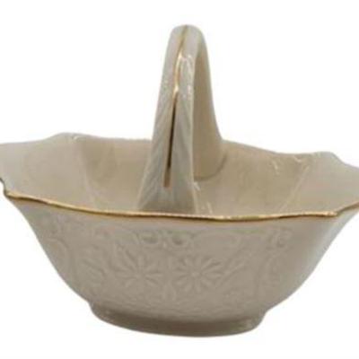Lot 054   
Lenox Small Fluted Flowered Basket Dish 24k Gold Trim