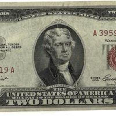 Lot 515   
1953 US Jefferson (Red Seal) Two Dollar Note