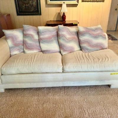 1/2 piece sofa 2 couches 60x36x28H, SH 18. Cream/off white upholstery two seat cushions, no arms companion piece is 84x36x28H
