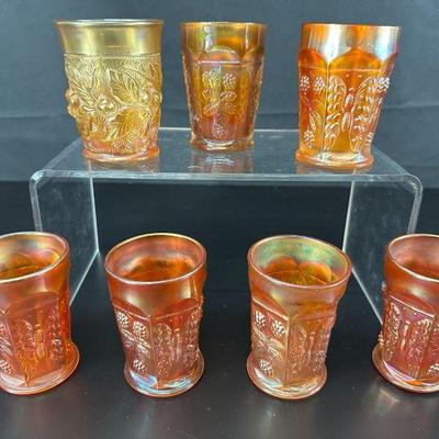 7 assorted design marigold fenton drinking glasses