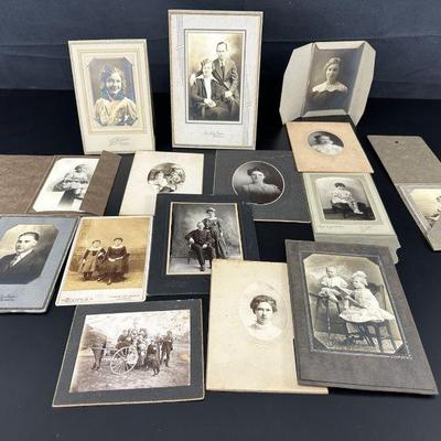 Lot of unique vintage black and white cabinet cards photos