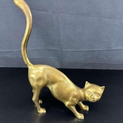 Vintage cat sculpture brass statue figurine towle art deco