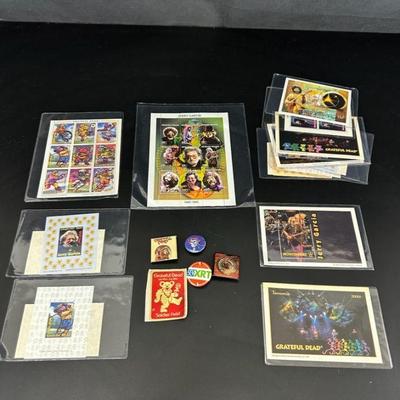 Lot of vintage jerry garcia grateful dead stamps buttons photo cards