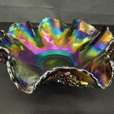 Stunning antique imperil purple opalescent bowl with ruffled edges