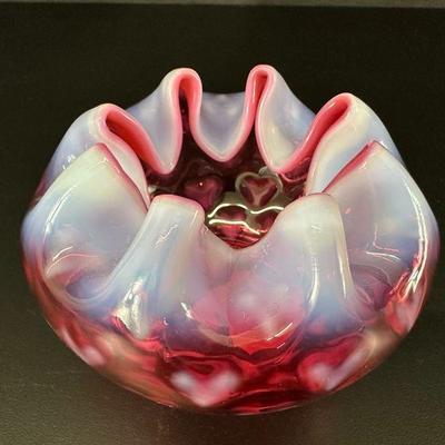 Beautiful fenton art glass cranberry opalescent heart bowl