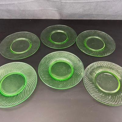 6 green uranium plates with different designs