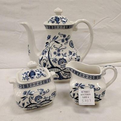 ENOCH WEDGWOOD BLUE ONION TEAPOT, CREAMER, SUGAR