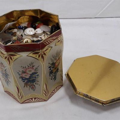 tin of vintage buttons