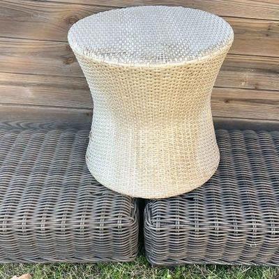 Outdoor Ottoman Pair w/ Wicker Table