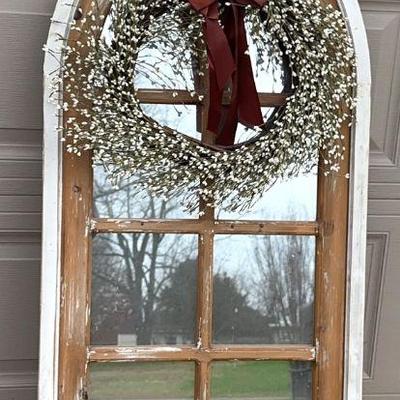 Farmhouse Style Arched Mirror With Wreath