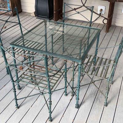 Metal Glass Top Patio Table w/ 4 Chairs